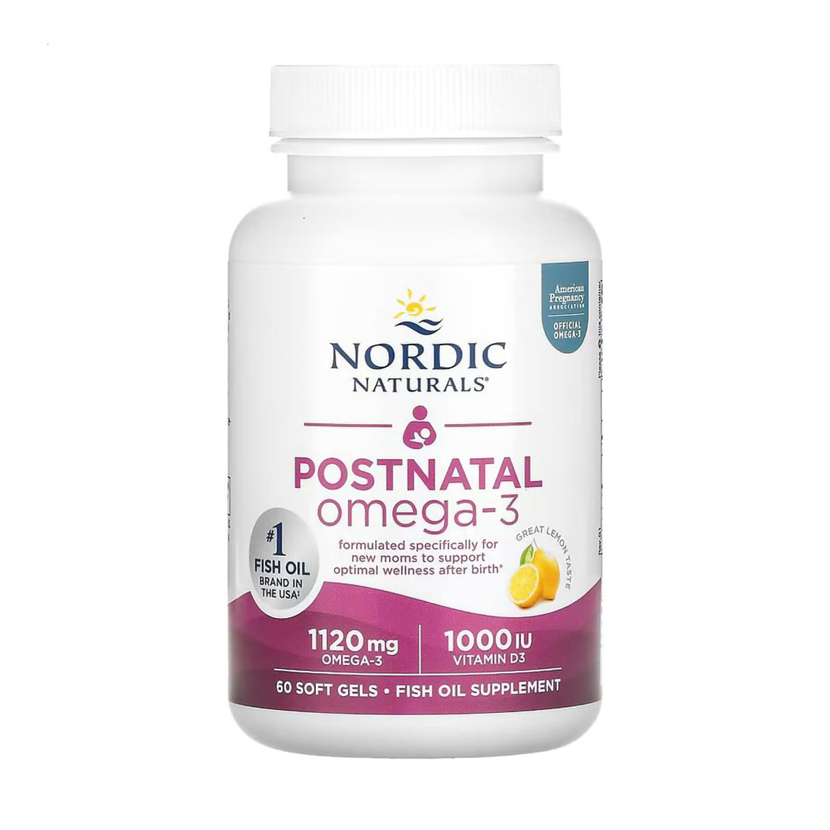 Омега-3 Nordic Naturals Postnatal Omega-3 для жінок у післяпологовий період, зі смаком лимону, 1120 мг, 60 гелевих капсул