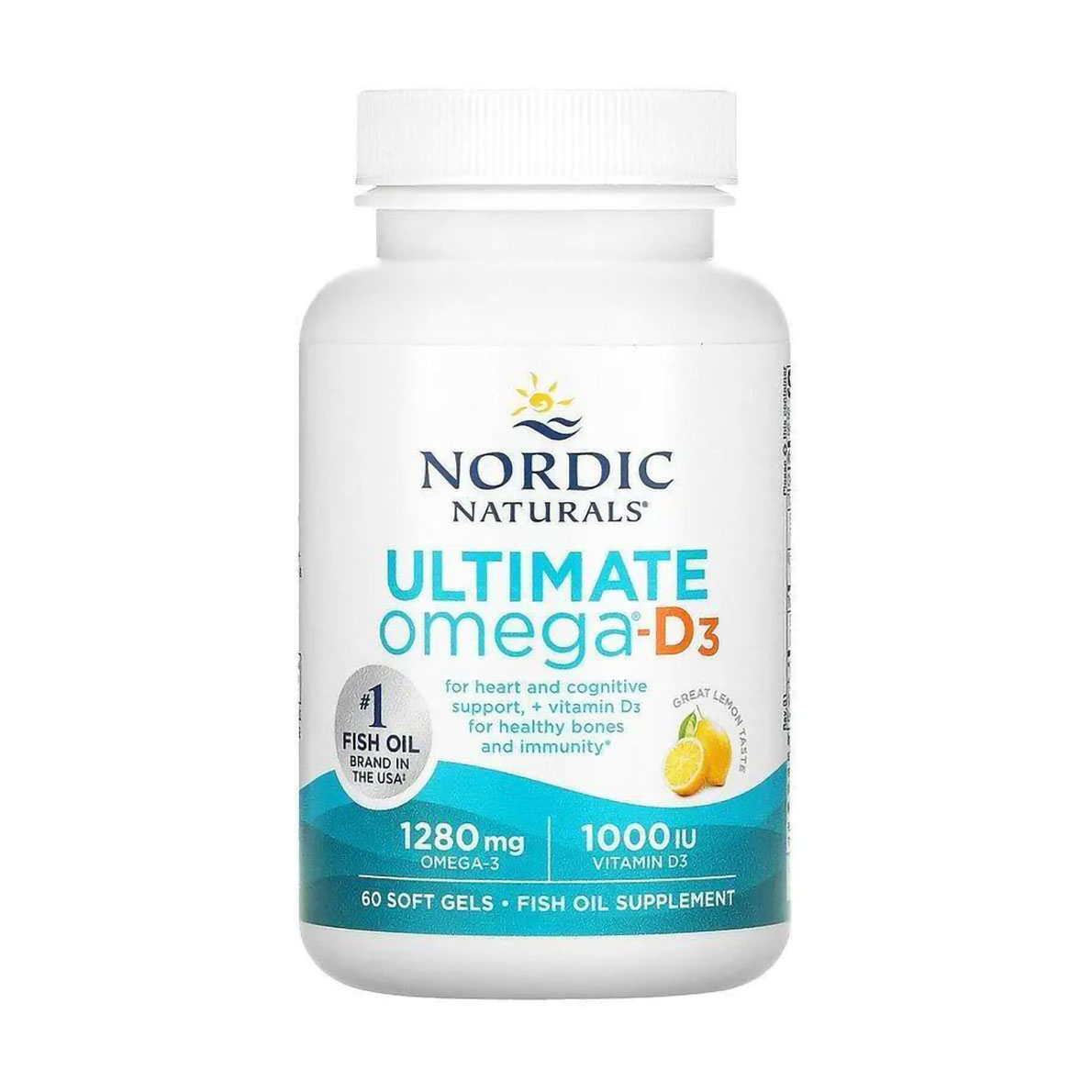 Риб'ячий жир з вітаміном Nordic Naturals Ultimate Omega-D3, зі смаком лимону, 1280 мг + 1000 МО, 60 гелевих капсул